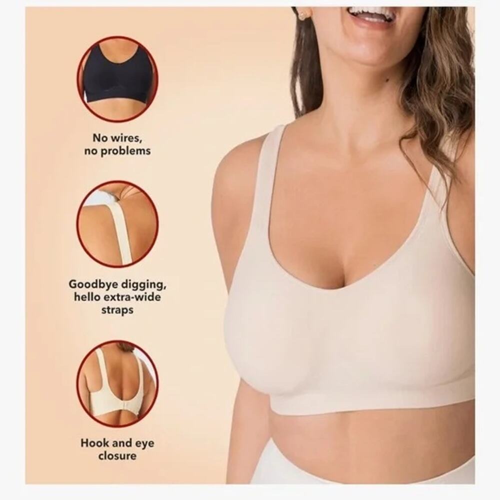 SHAPERMINT Truekind® NIP $34 Throw-on Wireless Bralette BEIGE Sze 3XL